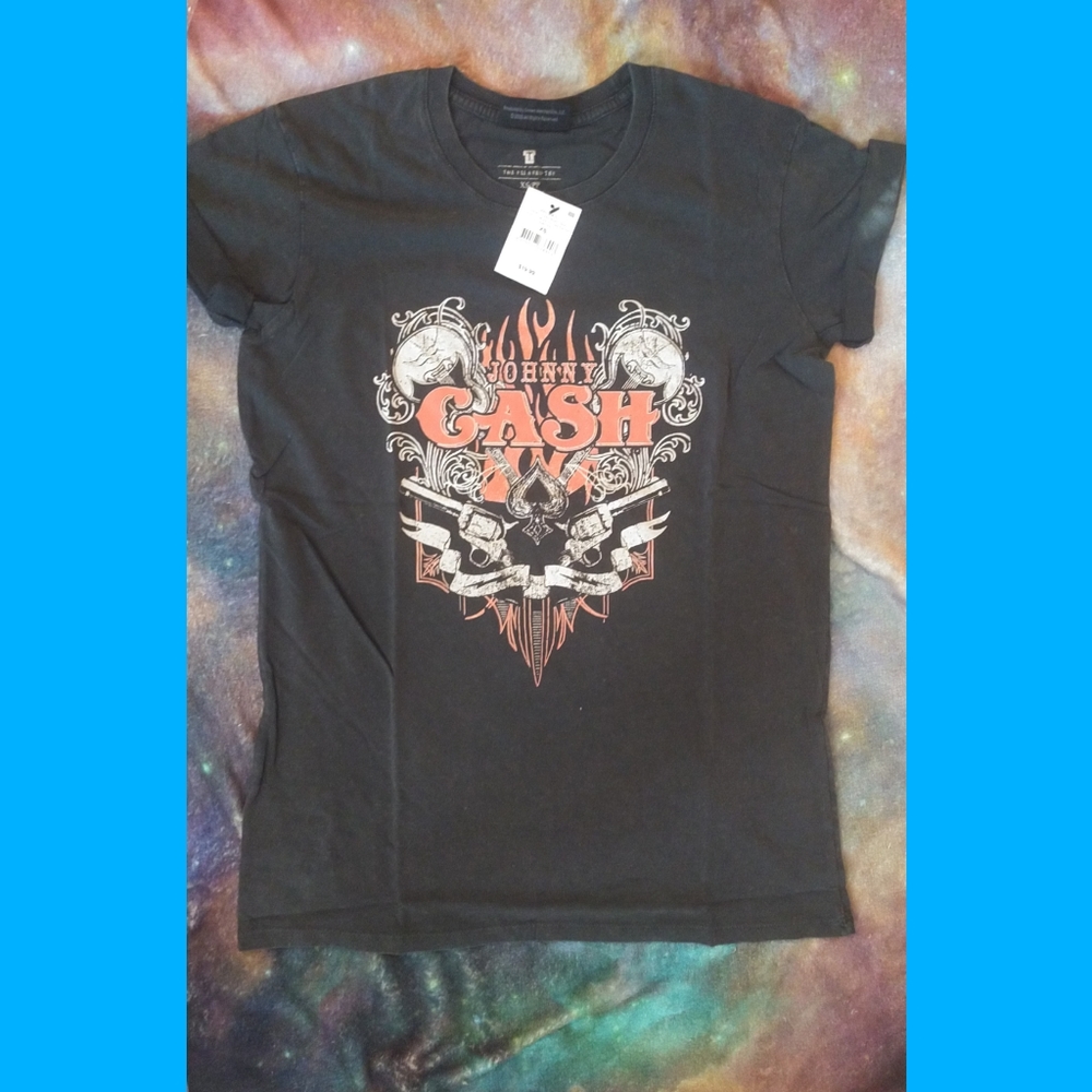 Johnny Cash Flames Guns T-shirt Black NWT